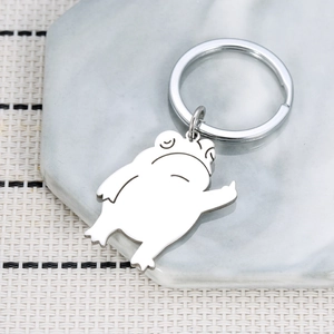 Funny Cartoon Frog Middle Finger Stainless Steel Keychain Mirror Polished Quirky Metal Charm Keyring Hanging Ornament