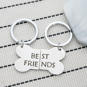Roestvrij Staal Best Friends Puzzel Sleutelhanger Gegraveerd Hart Bot Hanger Gepolijst Zilver Sleutelring Voor Vriendschap Cadeau Sieraden