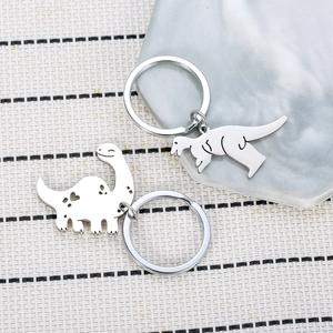 Stainless Steel Dinosaur Keychain Cute Cartoon Animal Pendant For Couple Friend Children Day Gift Silver Color Jewelry