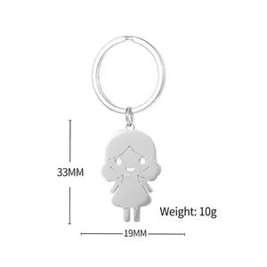 Polished silver stainless steel cartoon girl keychain with mirror finish for bags