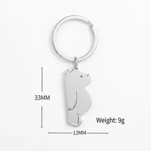 Minimalist silver polar bear stainless steel keychain with polished surface finish