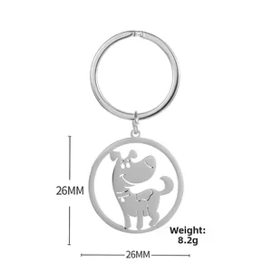 Détail du porte-clés rond évidé en acier avec motif chiot, 26mm de diamètre et 8,2g