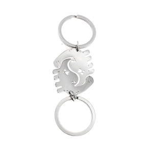 Cartoon dinosaur couple interlocking stainless steel keychain gift set for friends