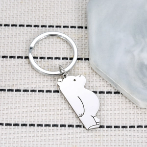 Cartoon polar bear stainless steel keychain with minimalist metal ring accessory