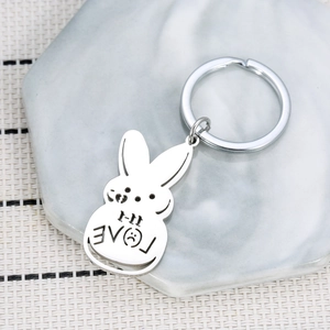 Edelstahl Hase Schlüsselanhänger Hohl Liebe Trauriges Gesicht Anhänger Süß Cartoon Schlüsselring Tasche Ornament Schmuck Geschenk