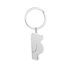 Detail of silver stainless steel We Bare Bears cartoon ice bear keychain with round ring