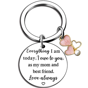 Stainless Steel Engraved Love Always Mom Keychain With Heart Artificial Pearl Pendant Mother's Day Birthday Gift For Women Mom