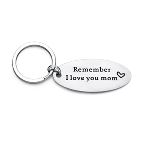 Stainless Steel Laser Engraved Keychain Remember I Love You Mom Dad Heart Pendant Key Ring Mother's Day Father's Day Gift