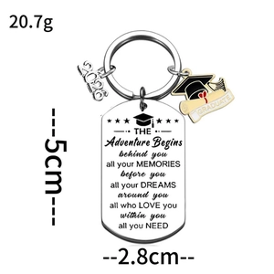 Stainless steel graduation keychain with 2026 charm and inspirational dog tag