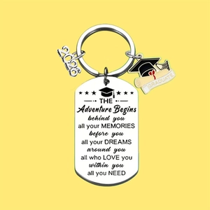 Polished stainless steel 2026 graduation keychain with enamel cap and inspiring quote