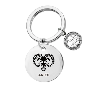 Porte-clés signe du zodiaque Bélier en acier inoxydable avec pendentif et breloque