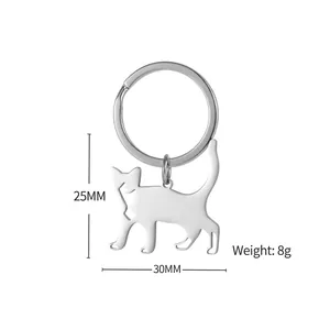 Minimalist silver cat stainless steel keychain 25x30mm cute kitten couple charm gift