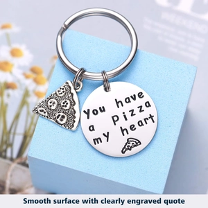 Funny Pizza Slice Pun Stainless Steel Keychain Romantic Heart Message Key Ring For Couples Friends Personal Gift