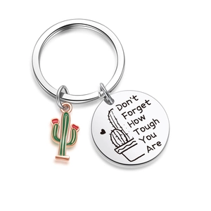 Stainless Steel Cactus Keychain Inspirational Engraved Quote Keyring Enamel Plant Pendant Backpack Charm For Women Men Gift