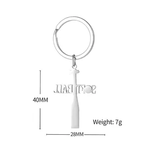 Porte-clés de softball en acier inoxydable avec batte et balle de 40mm x 28mm