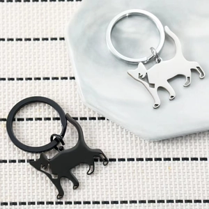 Stainless Steel Cat Keychain Fashion Minimalist Feline Silhouette Pendant Keyring For Couples Friends Birthday Valentine Gift