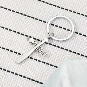 Porte-clés de baseball en acier inoxydable avec pendentif batte et balle argenté