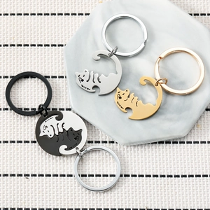 Poliertes Edelstahl Katzen-Puzzle-Schlüsselanhänger für Paare in Schwarz, Gold und Silber