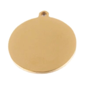 Polished gold stainless steel round blank pendant with hole for custom engraving