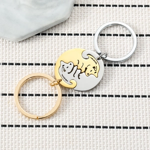 Paar Puzzle Katzen Schlüsselanhänger in Gold und Silber Edelstahl für Geschenke