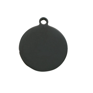 Polished black stainless steel round blank tag pendant with hole for custom engraving