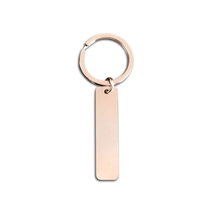 Polished rose gold stainless steel rectangular tag keychain with split ring for engraving