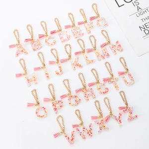 Resin 26 initial letters with pink heart glitter charms and tassels for Stanley cups