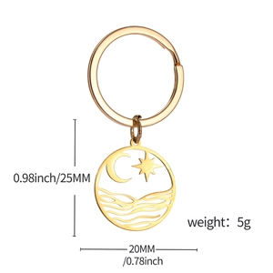 Gold stainless steel moon and star wave keychain pendant for minimalist couples jewelry