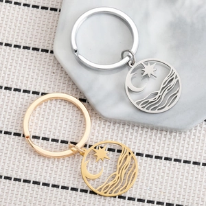 Star and moon wave keychains in gold and silver finish, polished stainless steel