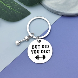 Fitness Stainless Steel Keychain Humorous Quote Tag Dumbbell Pendant Gym Lover Gift Silver Inspirational Keyring Accessory