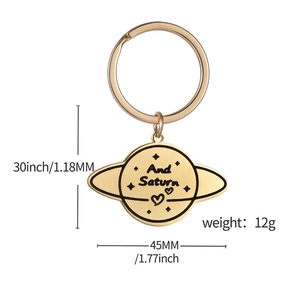 Golden Saturn planet stainless steel keychain for couples with polished finish