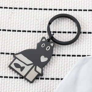 Cute Stainless Steel Black Cat In Box Keychain Cartoon Pet Lover Gift Bag Charm Pendant For Women Student Backpack Accessory