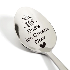 Cucchiaio da gelato in acciaio inox inciso con Dads Ice Cream Plow e motivo a cuore