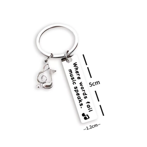 Stainless steel music keychain with note pendant and engraved inspirational quote