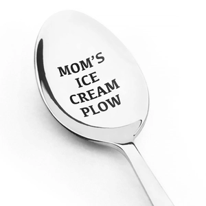 Cucchiaio in acciaio lucido con incisione MOM'S ICE CREAM PLOW da regalo