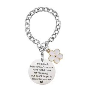Silver flower chain accessory for Stanley cup with engraved metal disc and lobster clasp