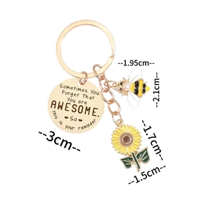 Rose gold sunflower bee keychain with awesome quote charm and pearl accent