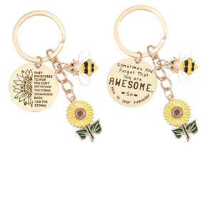 Rose gold bee sunflower keychain set with motivational quotes for women gift bag charms