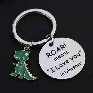 Porte-clés de Couple de Dinosaures en Acier Inoxydable ROAR Means I Love You Charme de Dino en Émail Porte-clés pour les Amoureux Bijoux Cadeau