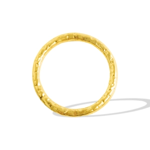 Detailed macro view of 18k gold plated stainless steel ring with hammered texture finish