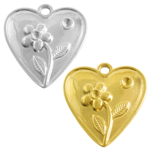 Pendente a Cuore in Acciaio Inossidabile 304 con Rilievo Floreale Accessori per Gioielli Fai da Te Oro Argento Ciondolo