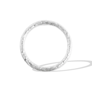Detail view of 304 stainless steel ring featuring a unique handmade hammered texture finish
