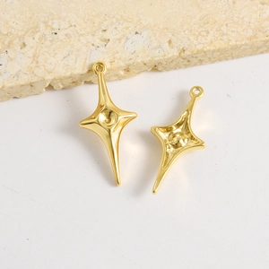 Pendentif étoile en acier inoxydable 304 plaqué or 18K avec sertissage central