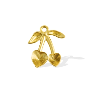 Detailed view of golden heart cherry pendant charms for handmade jewelry making