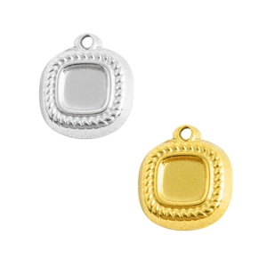 Acier Inoxydable 304 Pendentif Carré Bordure Corde Torsadée Texture Verticale DIY Bijoux Pendentif Seul