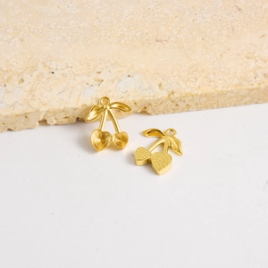 Golden 304 stainless steel cherry pendant for DIY jewelry making and necklace crafting