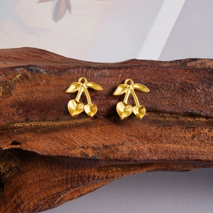 Golden heart-shaped cherry charms in 304 stainless steel for DIY jewelry making