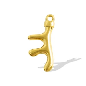 Detailed view of polished golden coral-shaped stainless steel branch charm with top ring