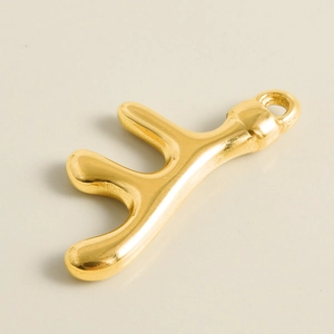 Polished gold 304 stainless steel coral branch pendant with circular hanging ring