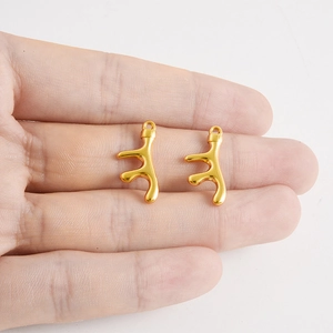 Minimalist gold stainless steel coral branch pendants for necklaces or bracelets